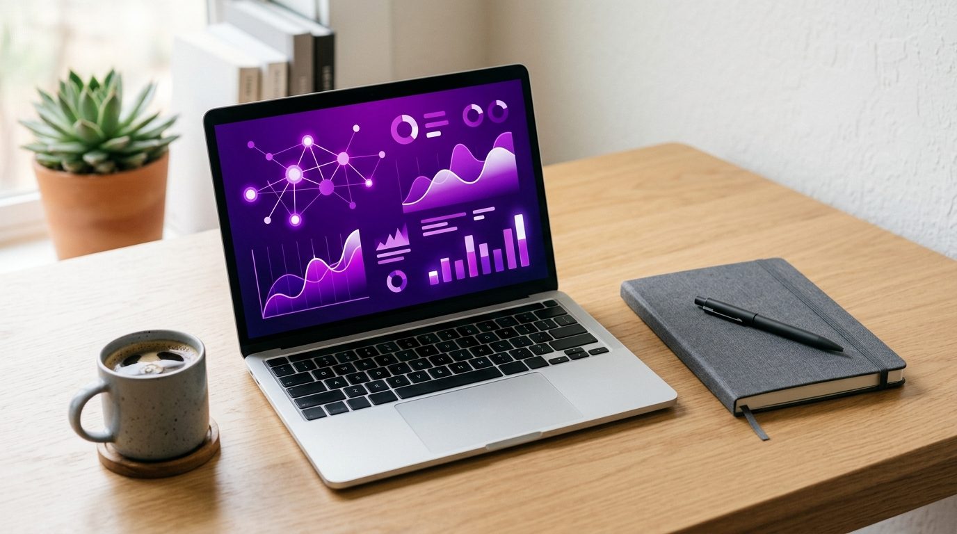 Workspace with SEO and content strategy visuals