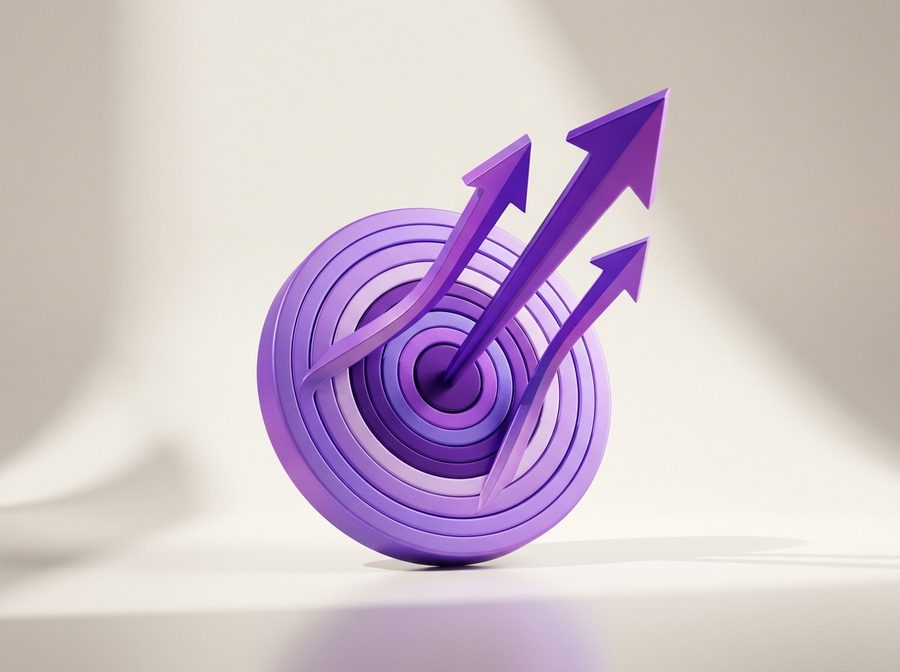 Abstract target with rising arrows representing PPC advertising