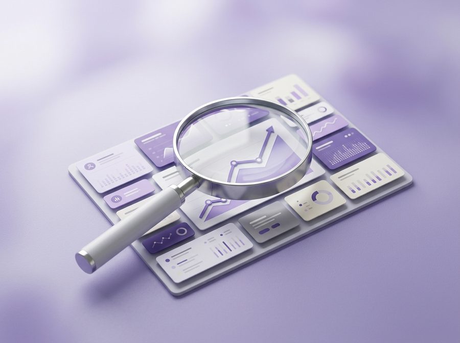 Magnifying glass over data representing SEO optimisation