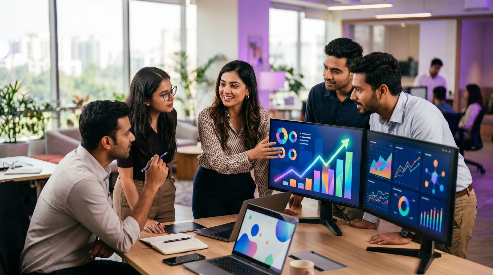 Ratawa Technologies global digital marketing team reviewing growth analytics on screens